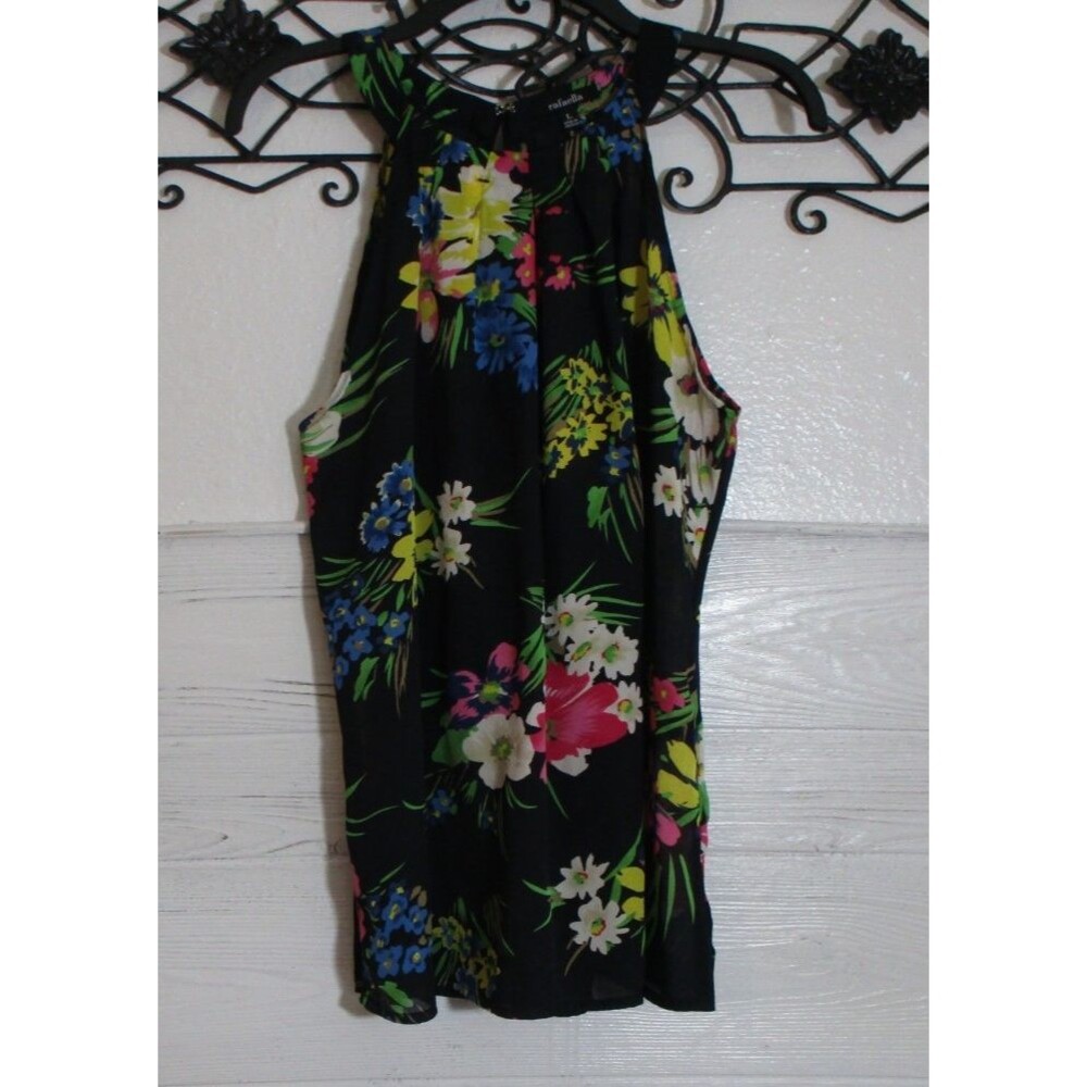 Rafaella Women's Top Size L Sleeveless Multicolor Floral Round Neck